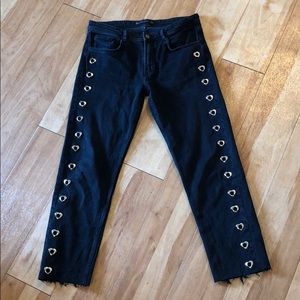Heart studded straight leg jeans